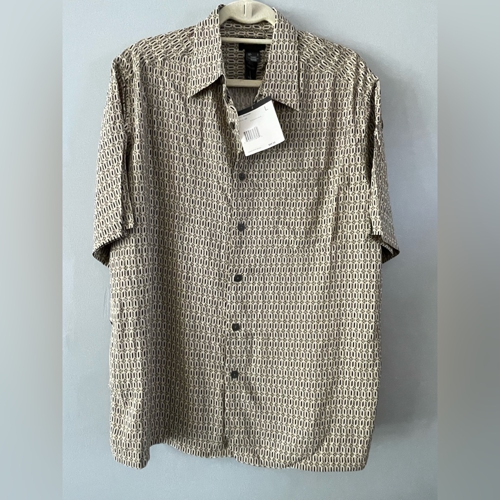 Claiborne Mens Button Down Shirt Retro Geometric Print shirt sleeve L NWT
